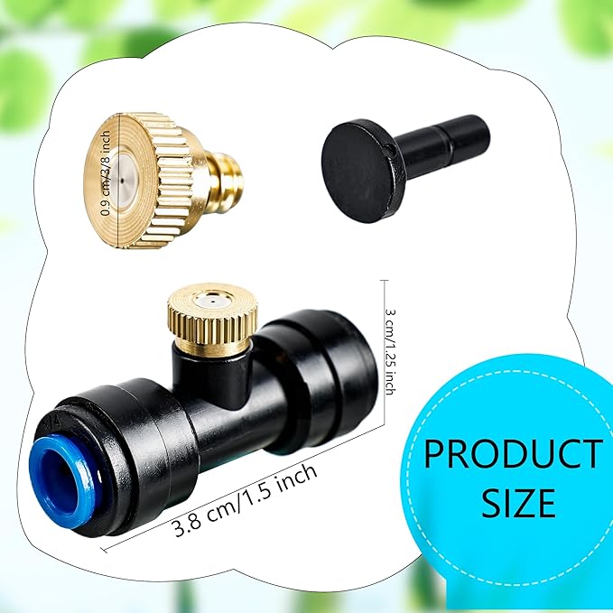 96 Pcs Brass Misting Nozzles Kit Including 48 Pcs 1/4 Inch Brass Misting Nozzles 40 Pcs Misting Nozzle Tees with 8 Plugs for Outdoor Spray Cooling System Misting Nozzle Replacements Tubing