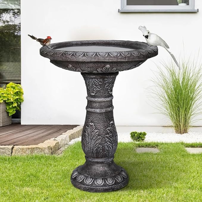Concrete Bird Bath for Outdoors - 24.4" H * 20" Φ Bird Bath for Outside, Classical Birdbath Patio Decor