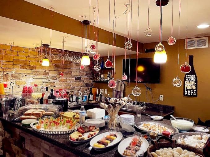 24 Pcs Hanging Tealight Candle Holder, Glass LED Tealight Holder Hanging Glass Globe Plant Terrariums, 2.36" Diameter Hanging Tealight Holder Terrarium for Wedding Home Party Tree Decoration