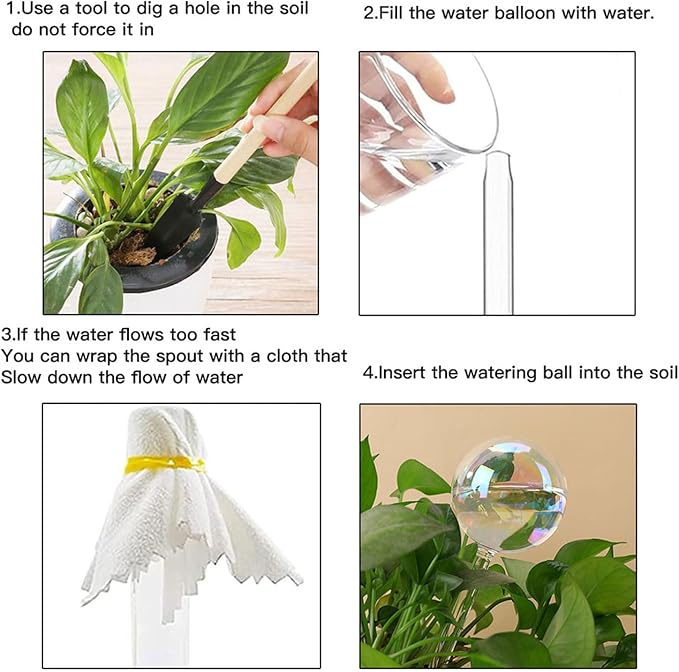 Glass Plant Watering Globes, Water Plants While Away Slow Self Watering Planter Insert Bulbs for Outdoor Indoor Plants, Vacation Plant Watering System Devices (Iridescent Medium 3-Pack)