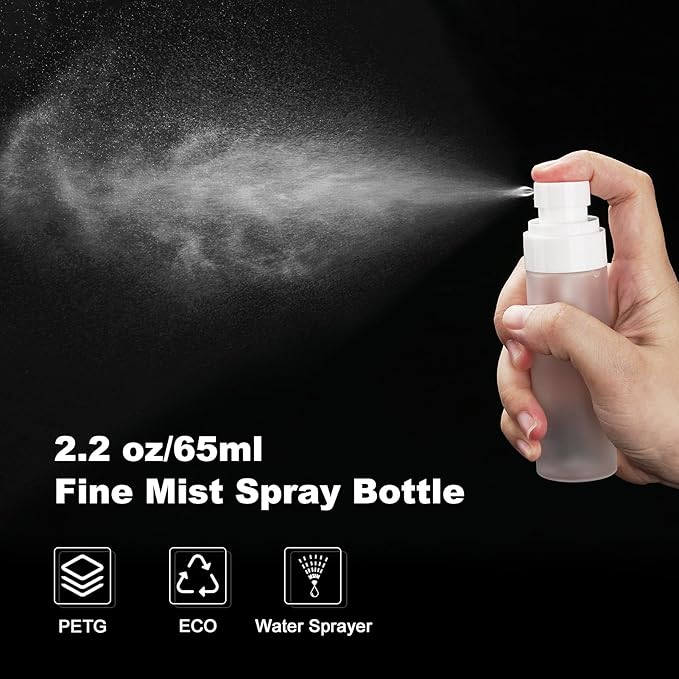 Travel Spray Bottles TSA Approved 3 Pack (2.2oz/65ml), Leak Proof Fine Mist Refillable Empty Plastic Spray Bottles for Perfume, Essential Oils, Toners, Hair & Face Mist (65 ml)