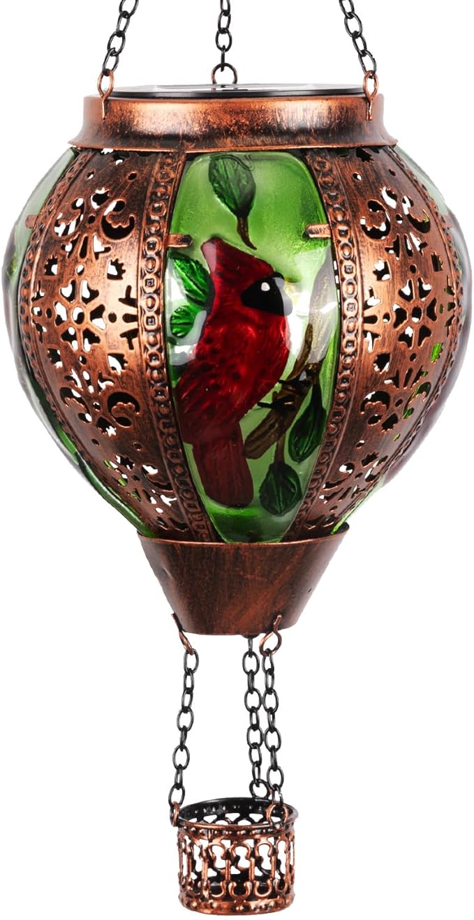 Hot Air Balloon Solar Lantern Outdoor - Flame Hanging Solar Light Waterproof Lanterns for Patio Garden Yard Farmhouse Decor, Great Gift(Cardinal 2)