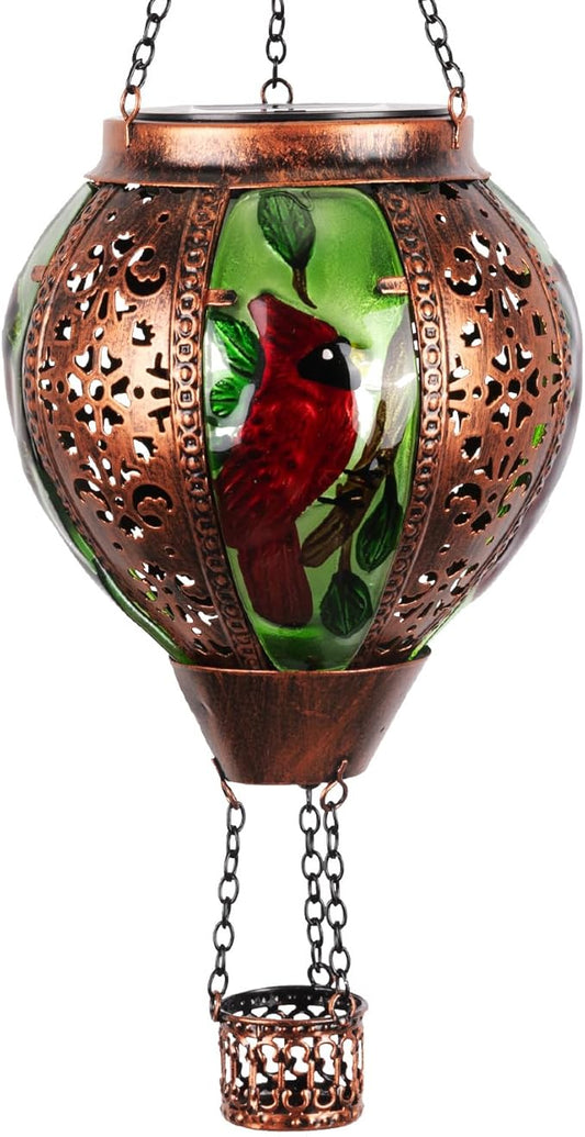 Hot Air Balloon Solar Lantern Outdoor - Flame Hanging Solar Light Waterproof Lanterns for Patio Garden Yard Farmhouse Decor, Great Gift(Cardinal 2)