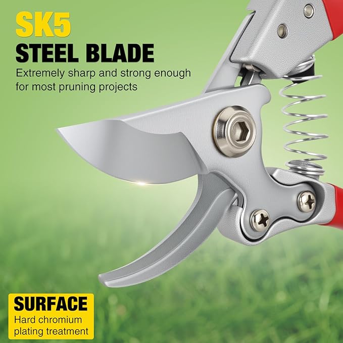 Yesker Pruning Shears Garden Shears 8.6" Professional Bypass Garden Scissors Yard Clippers with Sharp SK5 Steel Blade Heavy Duty Hand Pruners for Branch Flower Plant Trimming Cutting Gardening Tools