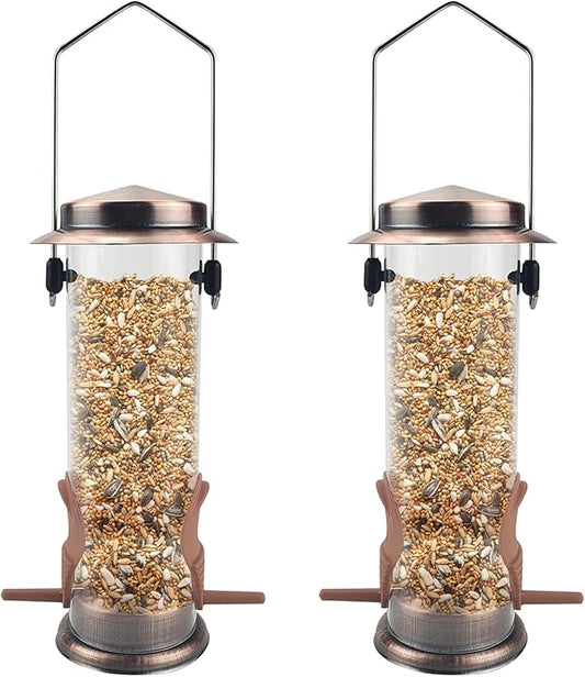 MIXXIDEA Wild Bird Feeders for Outdoors Hanging 2 Pack Stainless Steel Tube Bird Feeder, Water Resistant Finch Bird Feeder for Garden Backyard Decoration Attractive Metal Thistle Feeder (Copper)