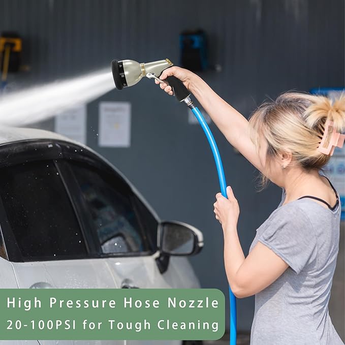 Hose nozzle - High Pressure Garden Hose Nozzle with 9 Adjustable Spray Patterns - Heavy Duty & Leak-Proof Zinc Alloy Spray Nozzles for Outdoor Use, Car Washing, and Watering Plants