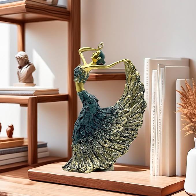 XINDAM Elegant Peacock Art Figurine Dancer Statue Decorative Home & Office Figurines Home Office Display Craft Living Room Decor Ornaments for Tabletop