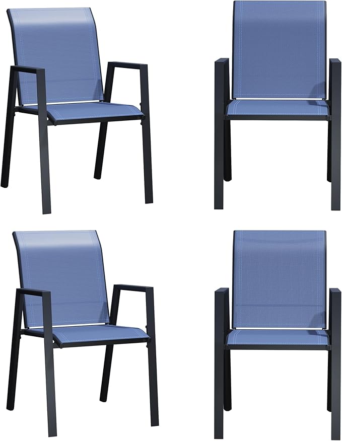 Outdoor Patio Chairs Set of 4, Blue Stackable Outdoor Chairs, Lightweight Patio Set with High Back, Metal Dining Chair for Lawn, Garden, Yard and Deck