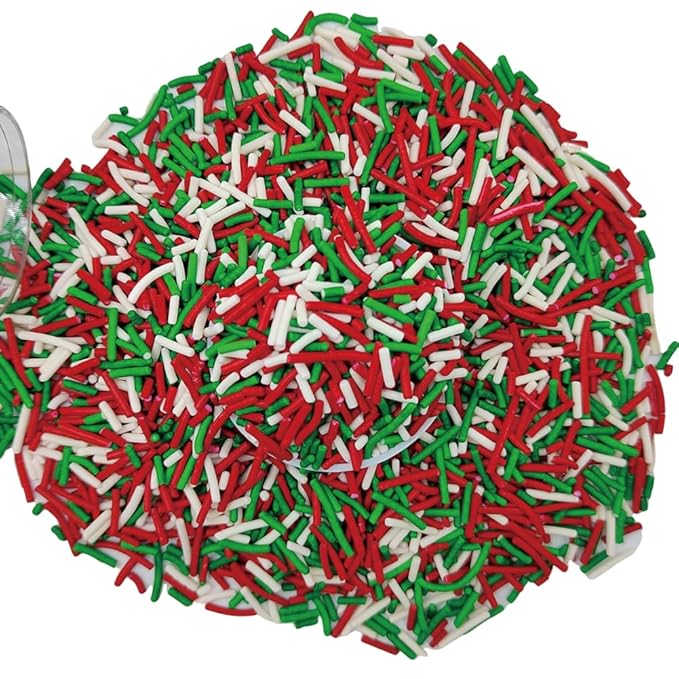 Homankit Christmas Sprinkles for Cake Decorating, Red Green and White Jimmy Sprinkles, Edible Jimmies Sprinkle for Cupcake Toppers Baking Cookie Ice Cream Dount Dessert Decoration