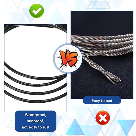 Tandefio 500 ft Vinyl Coated Wire Rope 304 Stainless Steel Black Stainless Wire 1/16 Inch Overmolded to 3/32 Inch with Cutter 7x7 Strands Construction for String Lights Hanging Clothesline Fence