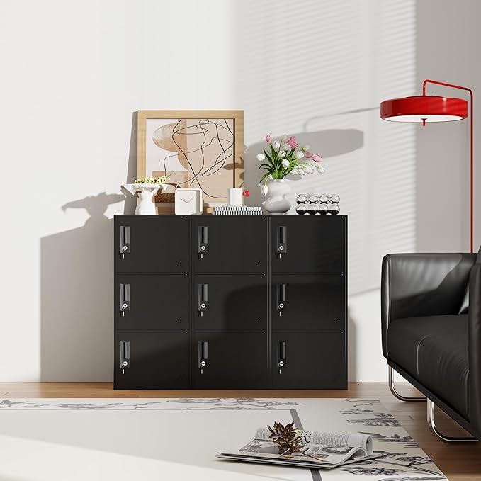 3 Door Metal Vertical Storage Locker for School, Office, Home,Gym,Stackable Steel Storage Cabinet with Lock,Anti-Falling Device. (3 Door, Black)