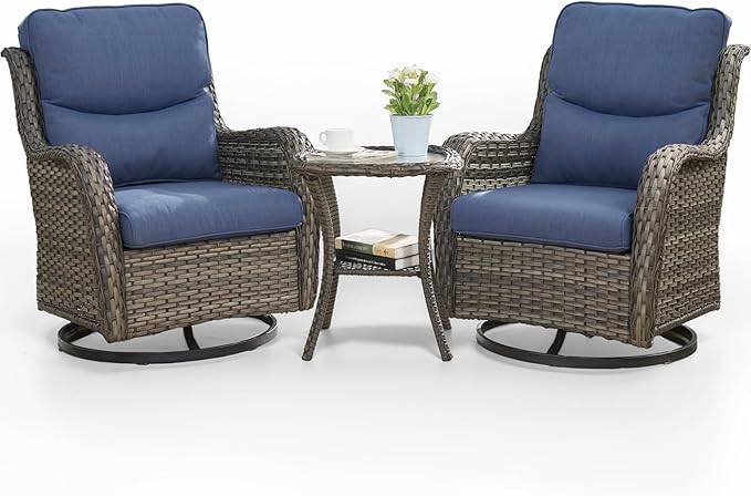 HUMMUH High Back Outdoor Swivel Rocker Patio Chairs Set of 2, with 5-Inch Thick Cushions and Side Table,All-Weather Patio Furniture for Porch,Poolside, Deck, and Yard