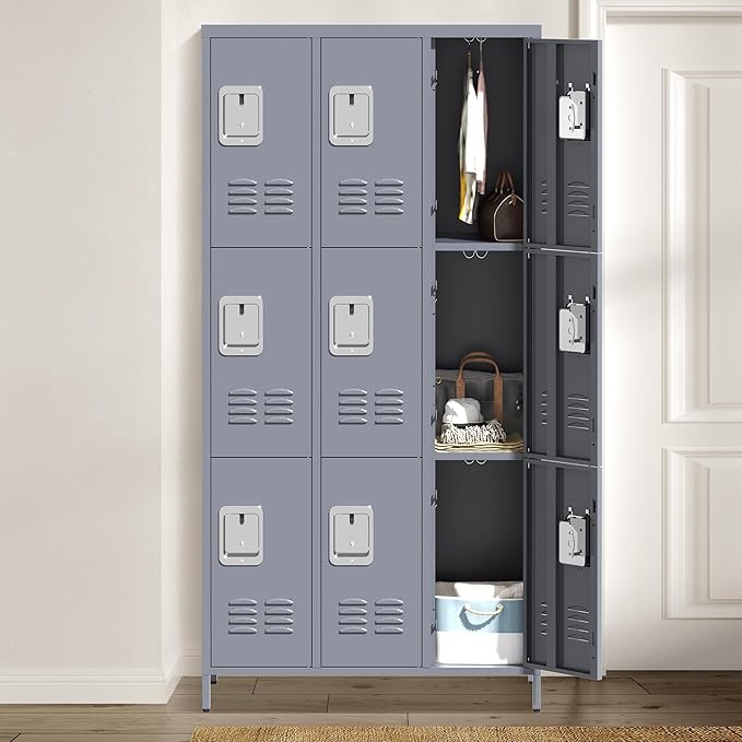 Metal Lockers for Employees, Storage Employee Locker, 72" Storage Lockers with Shelves Steel Cabinet for Home (Gray, 9 door-72'')