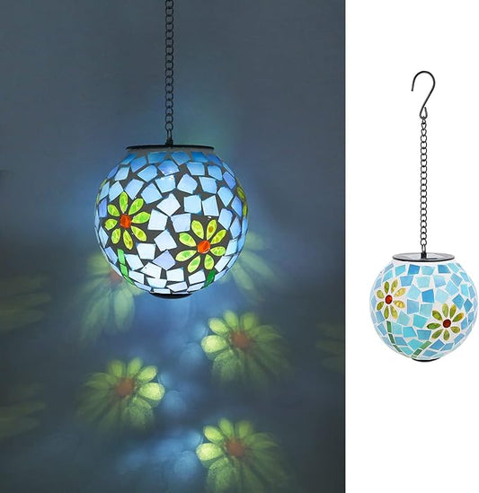 VCUTEKA Solar Lanterns Outdoor Waterproof - Hanging Solar Lights Garden LED Lanterns Mosaic Glass Design for Landscape Patio Yard Garden Pathway Decoration