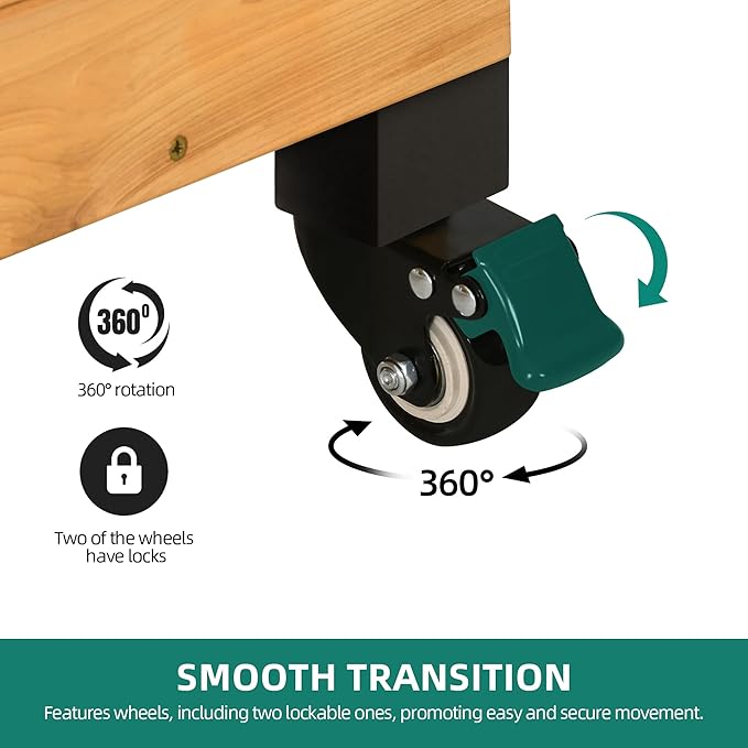 YITAHOME Raised Garden Bed with Trellis and Lockable Wheels, Wood Free-Standing Trellis Planter Box with Hanging Roof for Climbing Plants Flowers in Garden, Patio, Backyard, Balcony, Natural