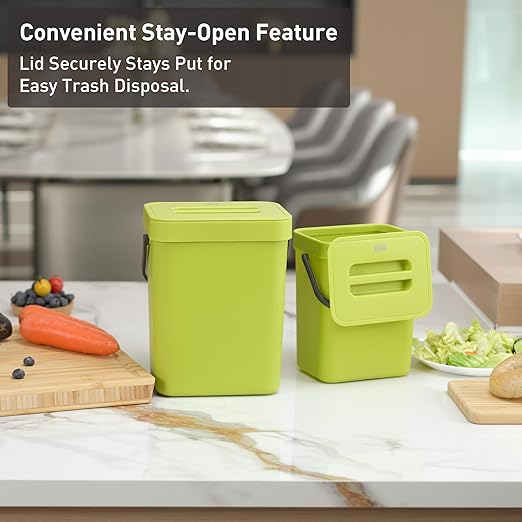 EKO Puro Mini Wall-Mounted Kitchen Trash Can with Lid Food Waste Caddy, 0.79 Gal / 3L (Green)