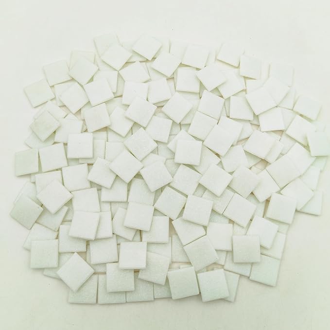 3/4 inch Quartz Glass Mosaic Tiles for Crafts, 1.1 LB, Square Mosaic Pieces for DIY Picture, Home Mosaic Decoration (White)