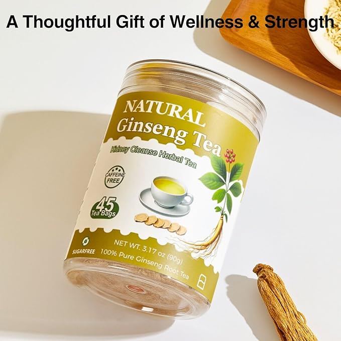 Ginseng Tea Bags – 45 Count | Natural Kidney Cleanse Detox & Repair Tea for Men & Women | Herbal Ginseng Root Tea for Kidney Health Support | Caffeine-Free