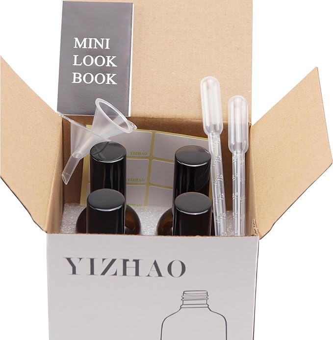 YIZHAO Black Glass Spray Bottles 4oz, with Small Fine Mist Spray, Metal Cap, Refillable for Essential Oil,Travel,Cleaning,Perfume,Aromatherapy,Makeup – 4 Pcs