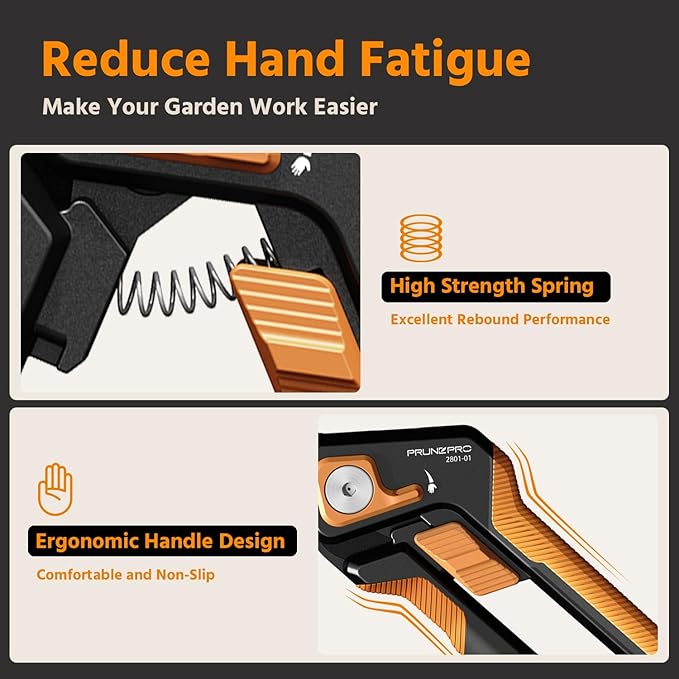 PrunePro Pruning Shears for Gardening Professional Bypass Hand Pruner Stainless Steel Sharp Blade Garden Scissors Plant Flower Garden Clipper Orange 3 Pack