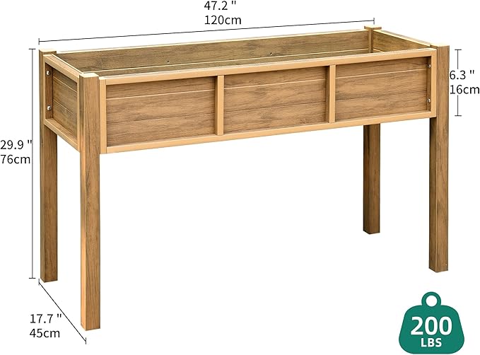 YITAHOME Outdoor Raised Garden Bed, 48x18x30 Inch HIPS Poly-Wood Weather-Resistant Elevated Planter Box with Legs for Vegetable Flower, Brown