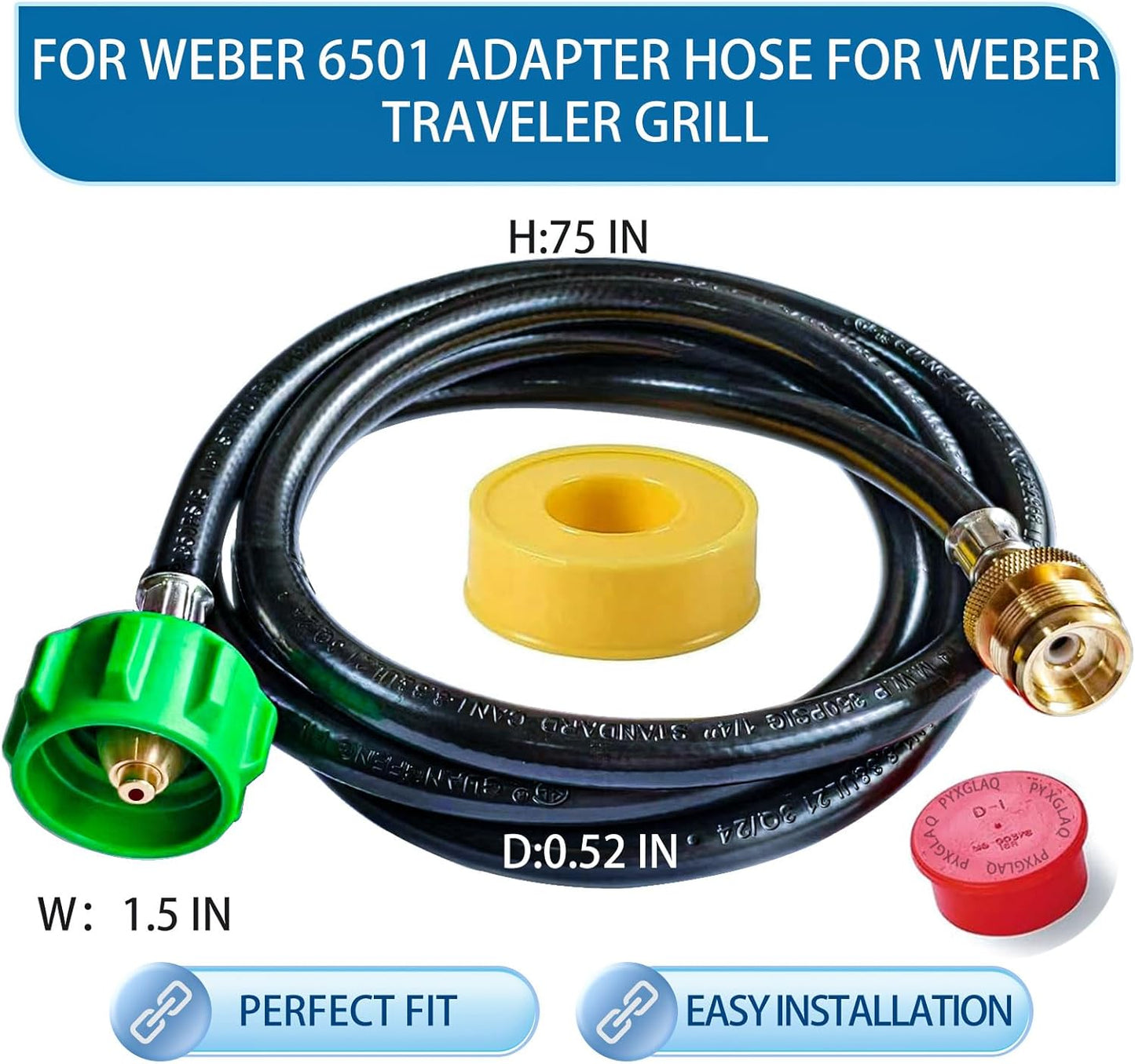 6 Feet for Weber Adapter Hose for Weber Travelev Grill, for Weber Traveler Grill Accessories for Weber Q 1000 for Weber Q Series, and for Weber Traveler Gas Go-Anywhere Grills Propane Adapter.