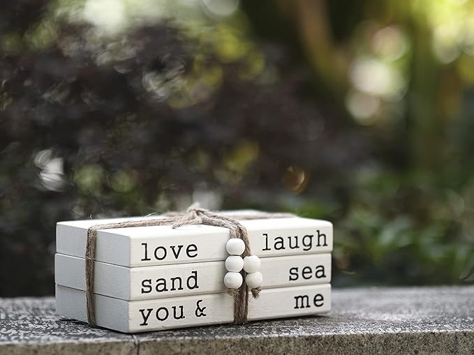 Love Laugh Sand & Sea You and Me Book Decor-Modern Farmhouse Decorative Book Stack for Coffee Table-Center Table Decorations for Living Room-Housewarming Gifts