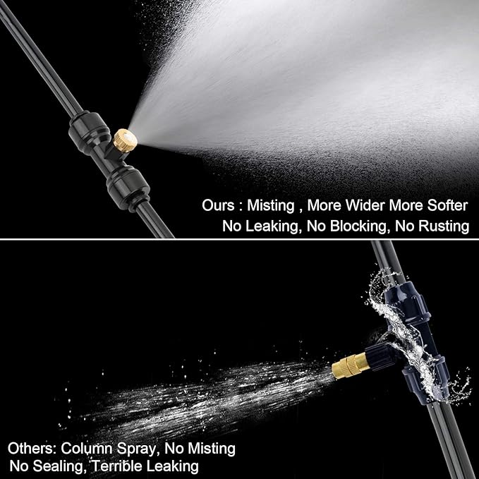 Misting Cooling System, DIY 65.6FT(20M) Misting Line +20 Brass Mist Nozzles+ a Brass Connector(3/4'') Outdoor Mister System for Patio Waterpark Garden Trampoline Greenhouse