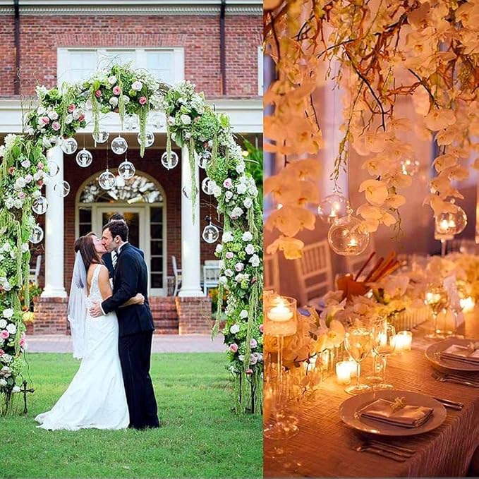 24 Pcs Hanging Tealight Candle Holder, Glass LED Tealight Holder Hanging Glass Globe Plant Terrariums, 2.36" Diameter Hanging Tealight Holder Terrarium for Wedding Home Party Tree Decoration