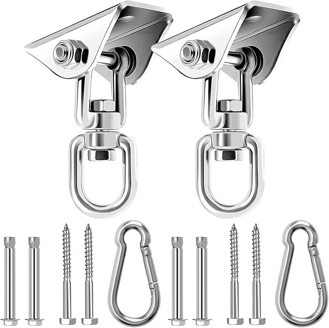 Heavy Duty Hammock Hanging Kit, 360° Rotating 1200 lb Swing Hangers for Hammock Chair Stand, Seat, Porch Swing, Yoga, Tree, Indoor Outdoor Hanging Hardware Sliver | Pack of 2