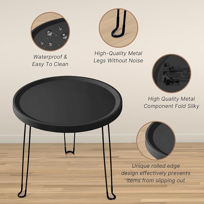 Home or Outdoor Multi-Functional Folding Portable Space-Saving Table (Black)