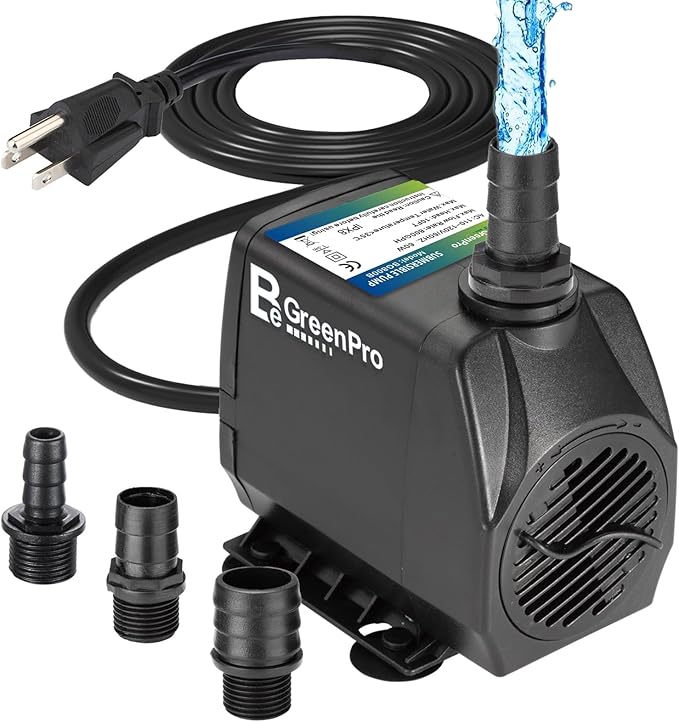 Submersible Water Pump, 800GPH 60W Ultra Quiet Fountain Pump (3000L/H), with 4 Nozzles 10ft High Lift for Aquarium, Fish Tank, Pond, Waterfall, Outdoor, Statuary, Hydroponics