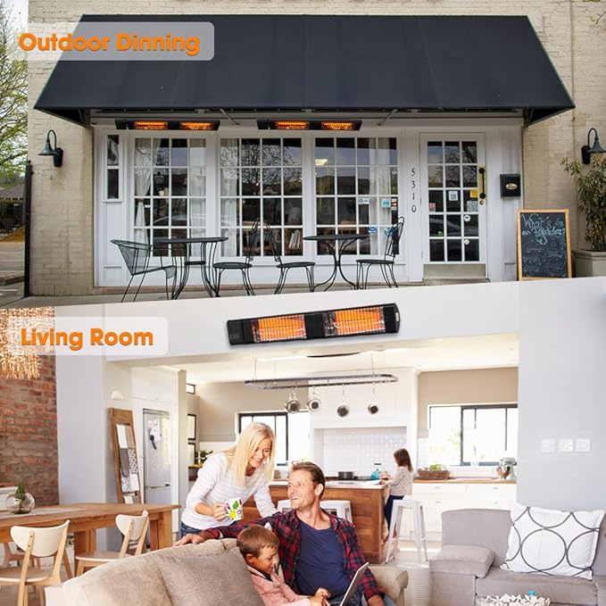 ThermoMate Infrared Electric Patio Heater, 3000W Carbon Fiber Heating for Outdoor/Indoor, Porch, Deck, Garage with Remote 24 Hours Timer, Hard Wired 240V