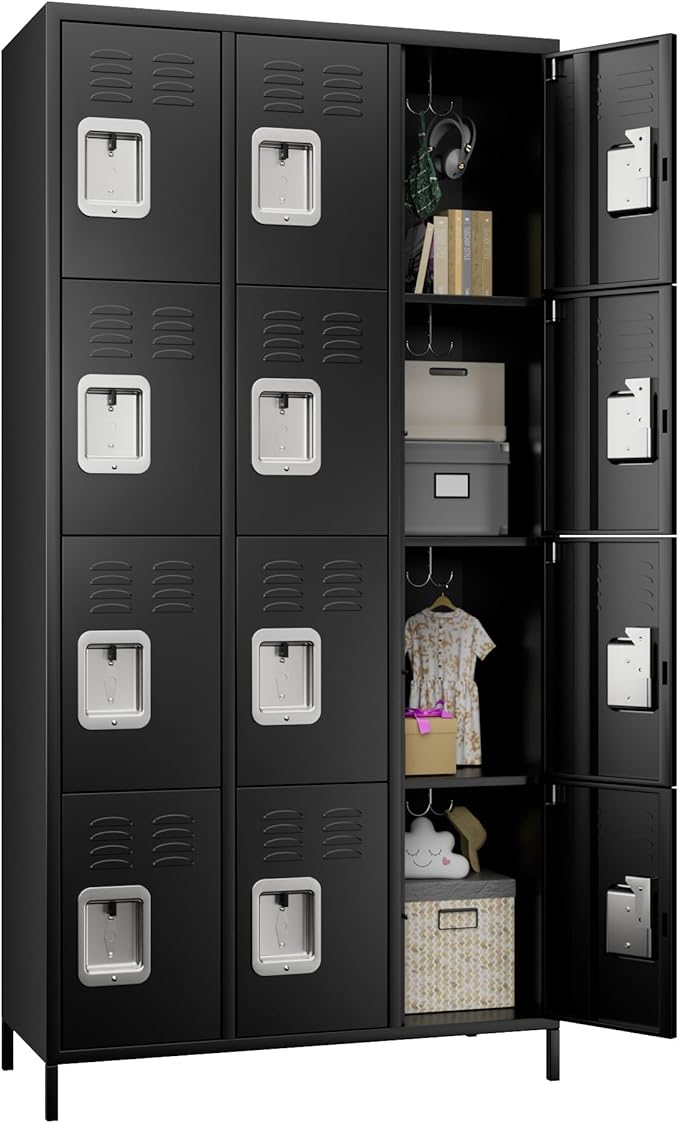METAN Metal Locker for School Office Gym Bedroom, 12 Doors Black Steel Storage Locker Cabinet for Employees, Industrial Storage Locker, Assembly Required (12 Door-Black)