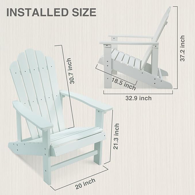 Psilvam Classic Adirondack Chair, Standard-Sized Poly Lumber Fire Pit Chair, 350Lbs Support Weather Resistant Patio Chairs for Garden, Party, Beach(White)