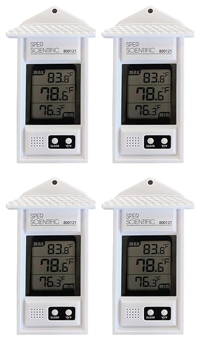 Sper Scientific Compact Digital Min/Max Thermometer 800121 - Wide Range Temperature Logger with Clear LCD Display - Ideal for Laboratories, Food Storage, HVAC & Greenhouses - 4 pc