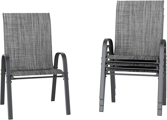 UDPATIO Patio Chairs Set of 4, Stackable Outdoor Dining Chairs with High Back, Breathable Textilene Fabric Outdoor Chair All Weather, 350LBS Capacity for Garden, Backyard (Dark Grey)
