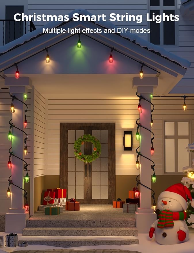 XMCOSY+ Outdoor String Lights Smart, 49Ft RGBCWIC Patio Lights Waterproof, App Control, Compatible with Alexa, Color Changing LED String Light for Outside Yard Garden Porch