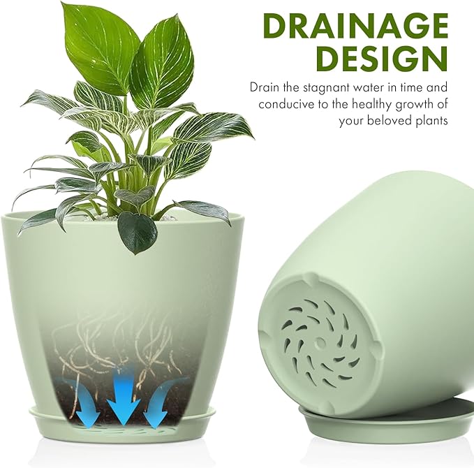 8 Pack 4 Inch Plant Pots with Drainage Holes and Saucers, Pots for Plant Indoor, Plastic Planters for Succulents and Small Plants, Colorful