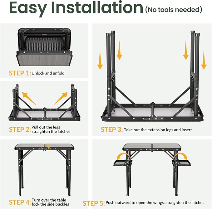 Titanker Folding Camping Table 2ft, Small Folding Camp Table Portable with 50% Extra Space, Small Picnic Table, Portable Beach Desk, Car Camping Essentials, Aluminum Light & Solid