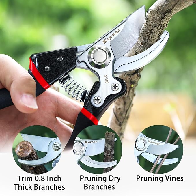 Kynup Pruning Shears for Gardening, Garden Shears Heavy Duty, Cutting Shears Pruners, Hedge Clippers, Rose Pruning Shears, Hand Clippers Gardening (Red Black)