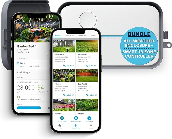 Rachio 3 Smart Bundle: Includes Rachio 3rd Generation-16 Zone Smart Sprinkler Controller (Alexa Compatible w/ Hyperlocal Weather Intelligence Plus & Rain Skip) & Rachio Weatherproof Outdoor Enclosure