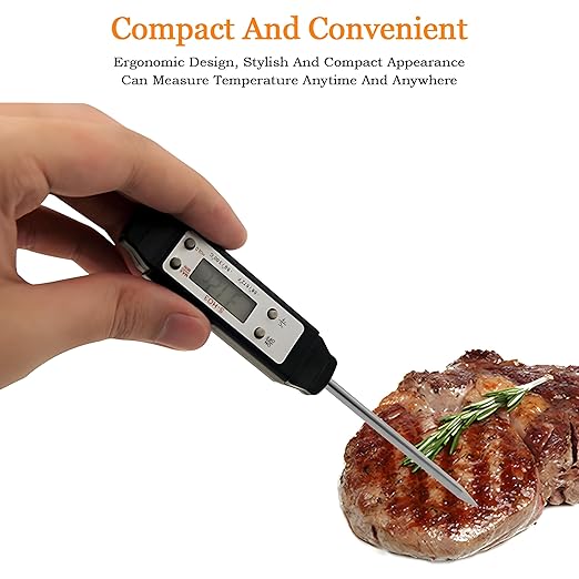 Meat Thermometer - Digital Food Thermometer for Cooking Kitchen - Automatic Calibration Pen Style Electronic Pocket Thermometer for Water Temperature, Barbecue (Black)