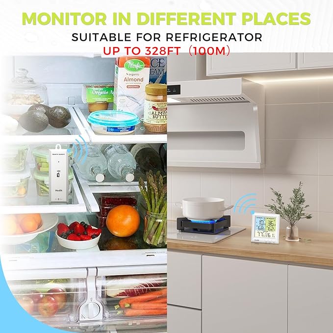 Wireless Freezer Thermometer with Alarm Refrigerator Thermometer, Fridge Freezer Alarm Thermometer Digital with 3 Adjustable Backlight and 330FT Remote Range for Kitchen Home Restaurant