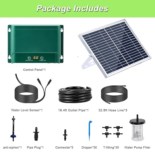 Lewisia 10W Solar Automatic Drip Irrigation Kit Auto Watering System 115FT for 30 Plants