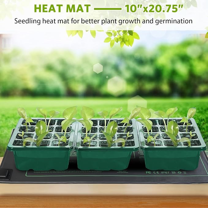 NAMOTEK Plant Heat Mat with 5 Set Seed Starter Tray & Humidity Domes, 60 Cell Trays Germination Station Cloning Kit