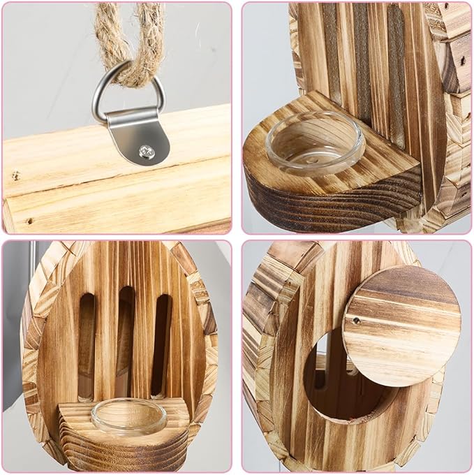 Picowe Wooden Butterfly House - Natural Habitat Nesting Box With Feeder for Butterflies, Bees, Ladybirds - Hanging Garden House for Outside, Open Door