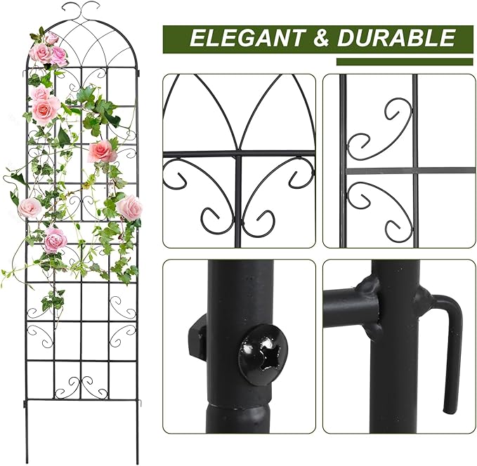 2 Pack Metal Garden Trellis 86.2x19.7inch for Climbing Plants,Rustproof Sturdy Black Steel Trellis Plants Support Outdoor for Outdoor Roses Vine Cucumbers Vegetables Flower Support