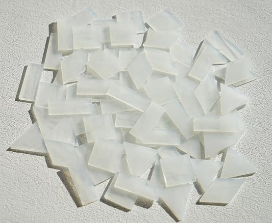 Large Textrued Transparent Glass Mosaic Tiles, 70pcs Stained Glass Pieces Bulk for Mosaic Art, 200g Pre-Cut Mosaic Glass Tiles Kit for Handmade Mosaic Crafts, Clear & White