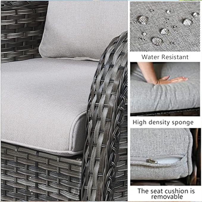 HUMMUH 6 Pieces Outdoor Patio Furniture Set Wicker Swivel Patio Chairs with Ottomans 2 Seater Outdoor Sectional Sofa/Patio Loveseat with Coffee Table